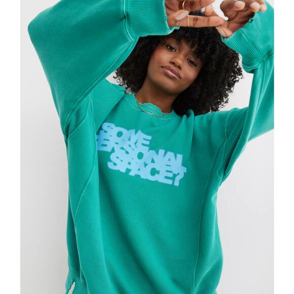 Aerie The Chill Crew Sweatshirt Some Personal Space Green Size Medium - Picture 1 of 4